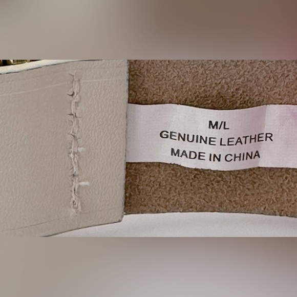Harriet Isles Evereve Cream Leather Belt With Gold Buckle, Size M/L - Picture 8 of 8